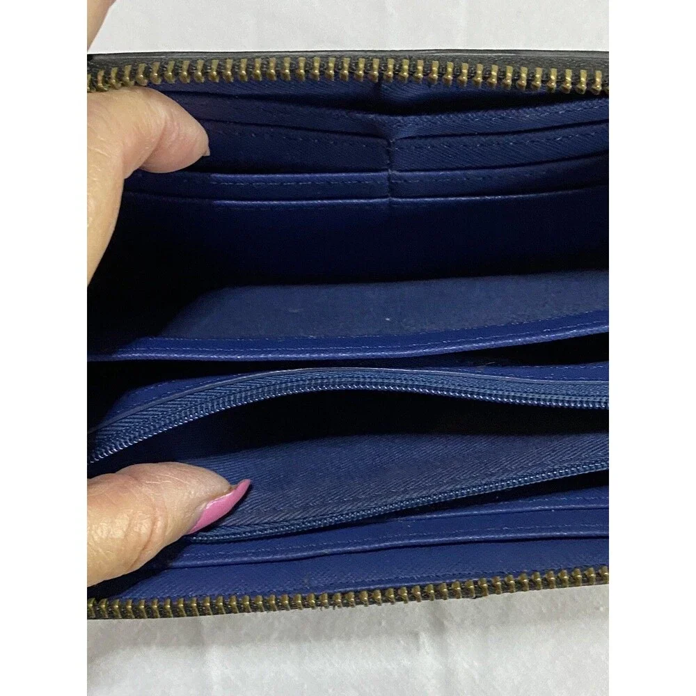 Fossil zip wallet Clutch blue Multi Color pattern card holder change pocket